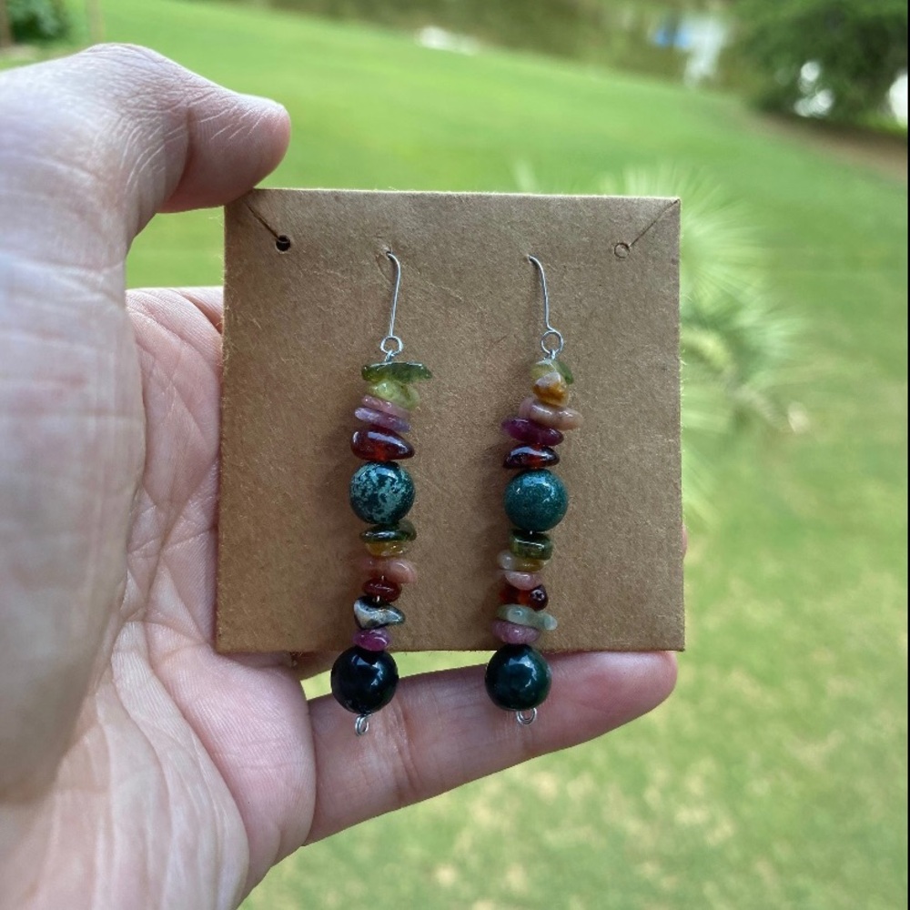 Moss agate tourmaline earrings